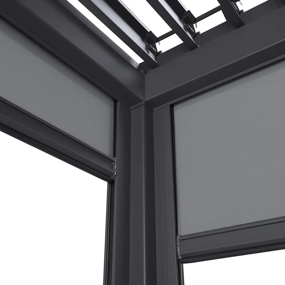 Motorized Aluminum Pergola Kit with Adjustable Louvered Roof and Screens
