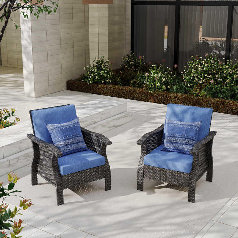2-Piece Hand Woven Wicker Patio Seating Group with Blue Cushions