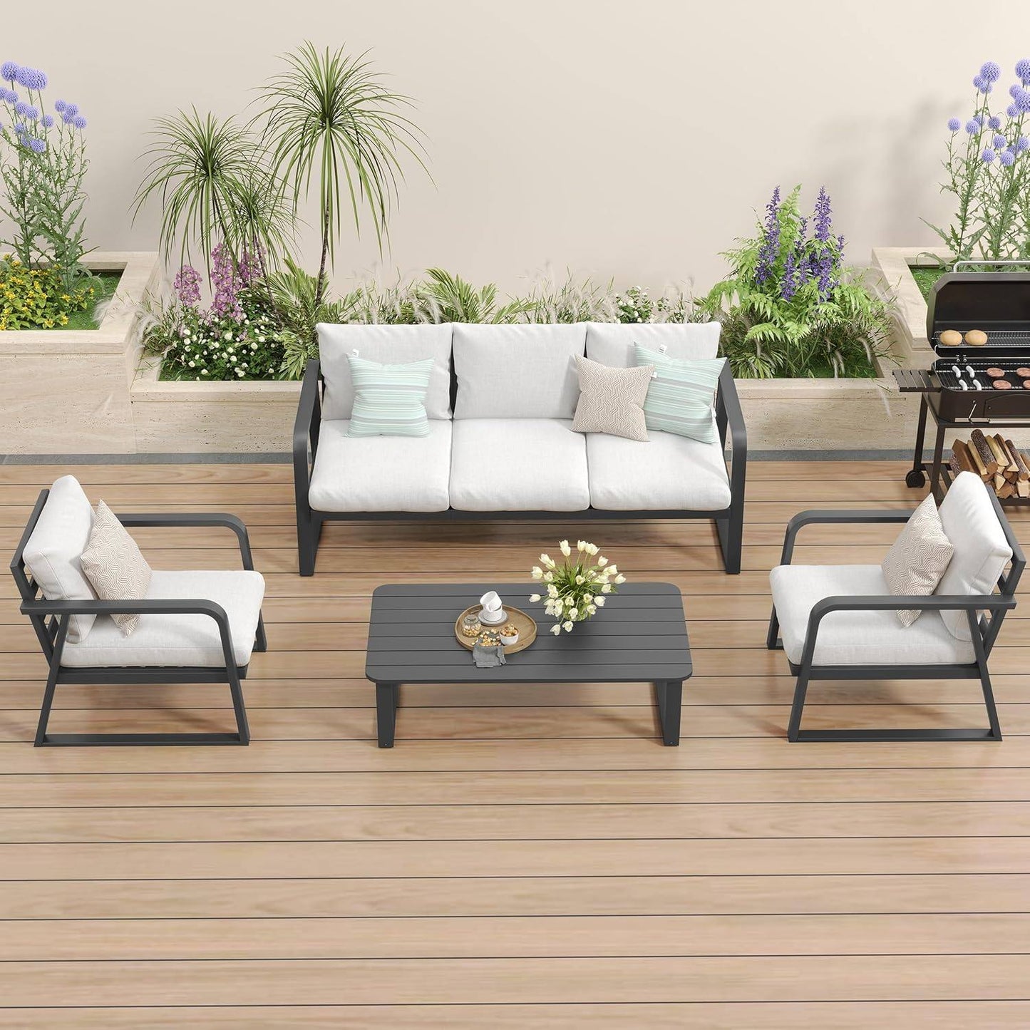 SUGOLD Alume 4 Pieces Outdoor Aluminum Furniture Set,Patio Conversation Sofa Modern Seating Set with Coffee Table