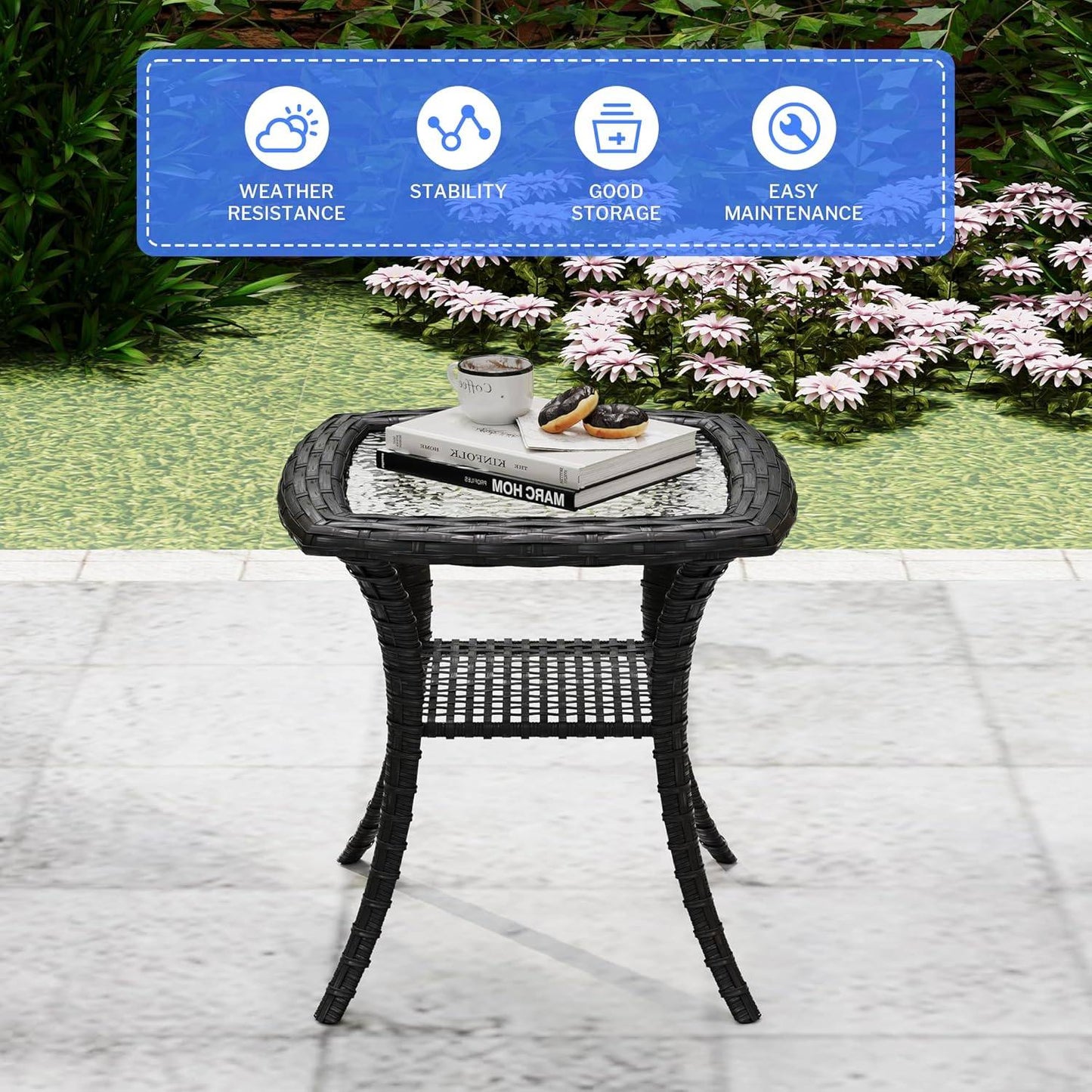 SUGOLD 1 PCS Patio Furniture Set Side Table, Rattan Coffee Table Patio Conversation Set for Backyard, Garden, Balcony, Poolside