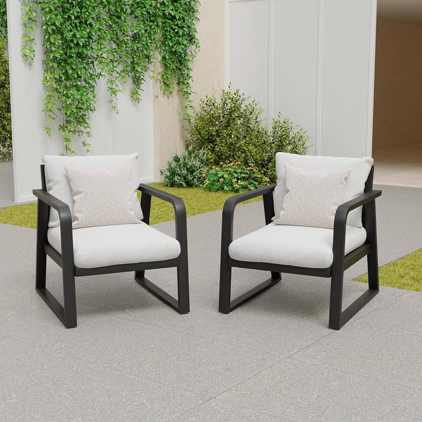 2 Piece Aluminum Outdoor Chair Set, Modern Patio Fixed Chairs, All Weather Metal Sofa Chair for Patio, Porch, Deck, Bistro(Silver Gray)
