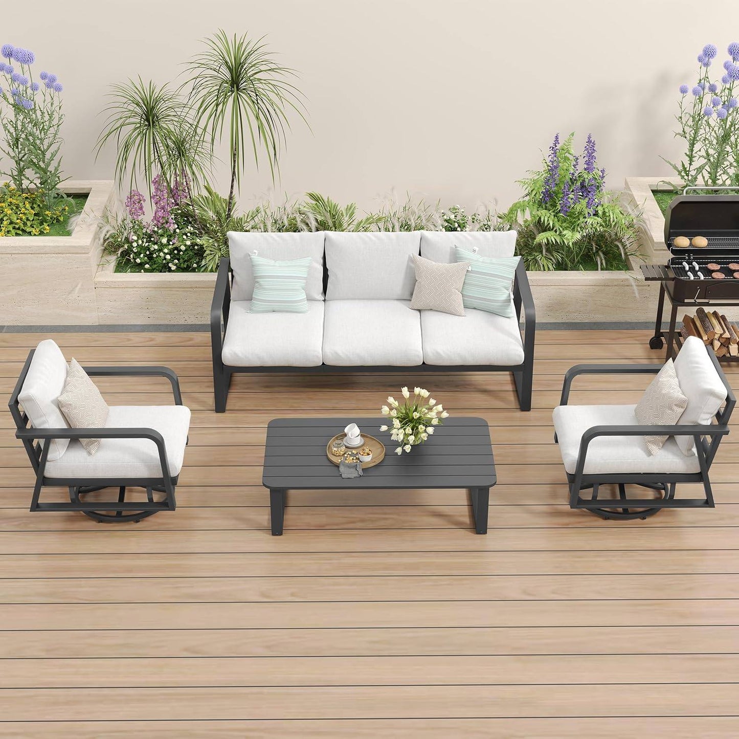 SUGOLD Outdoor Aluminum Patio Furniture Set 4 Piece, Swivel Rocking Chairs, All Weather Outdoor Aluminum Sofa, Patio Bistro Set for Patio, Porch, Deck
