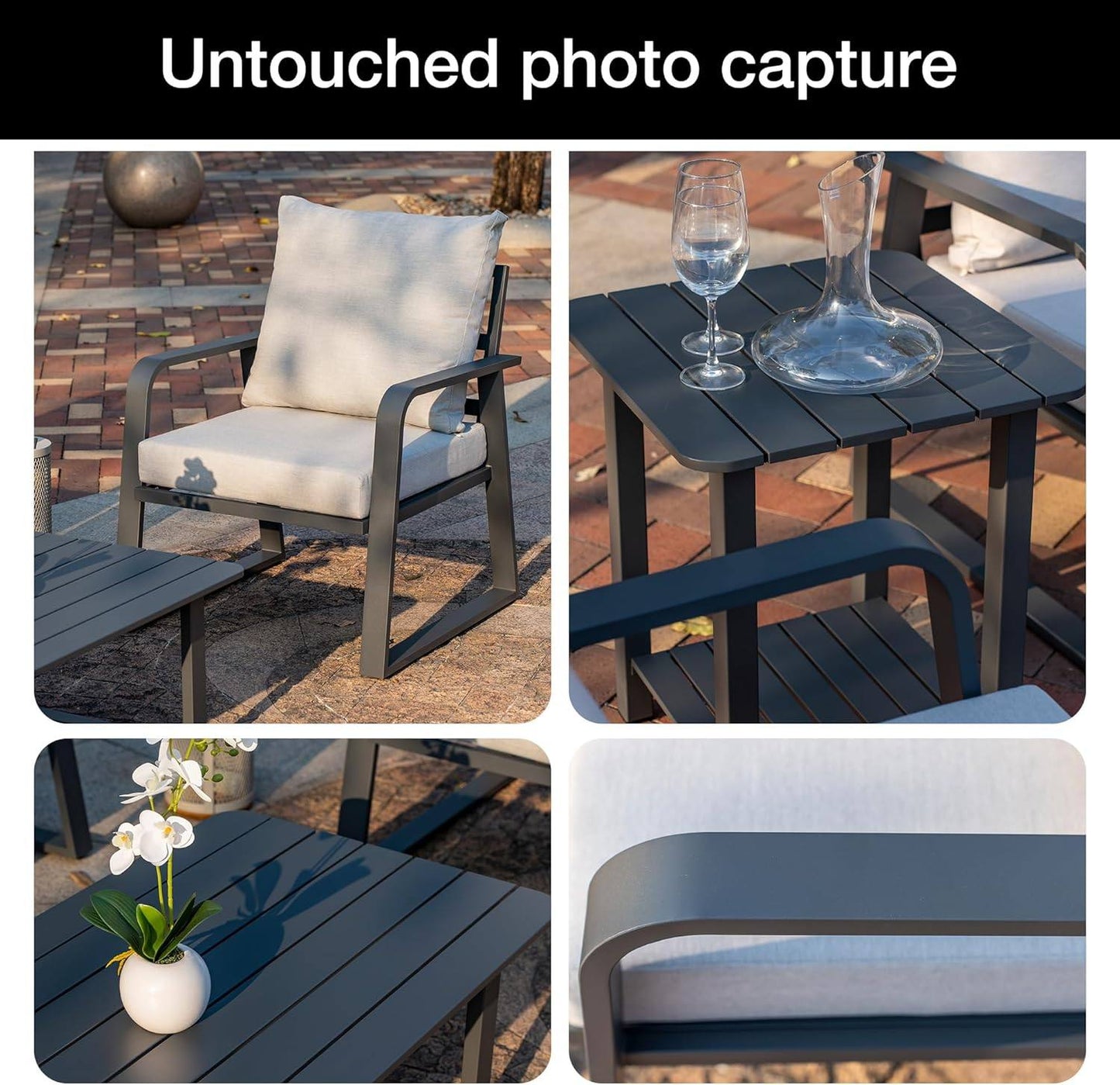 4 Pieces Outdoor Aluminum Furniture Set,Patio Conversation Sofa Modern Seating Set with Coffee Table(Silver Gray)