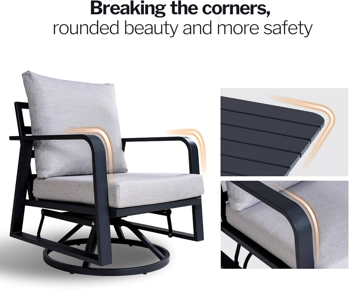 Aluminum Swivel Rocker Patio Chair Set of 1,Outdoor Rocking Chair for Porch Deck Balcony Garden (Dark Grey)