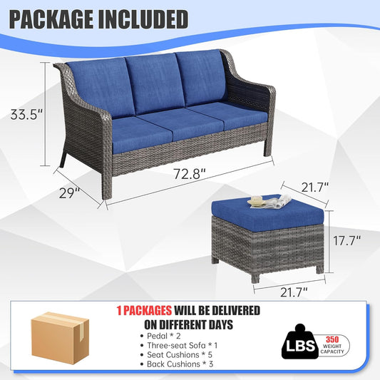 Patio Furniture Set 1 PCS, Outdoor Rattan Sofa Set, High Back Outdoor Furniture Set with Comfy Cushions and Ottomans for Backyard, Garden, Balcony, Poolside