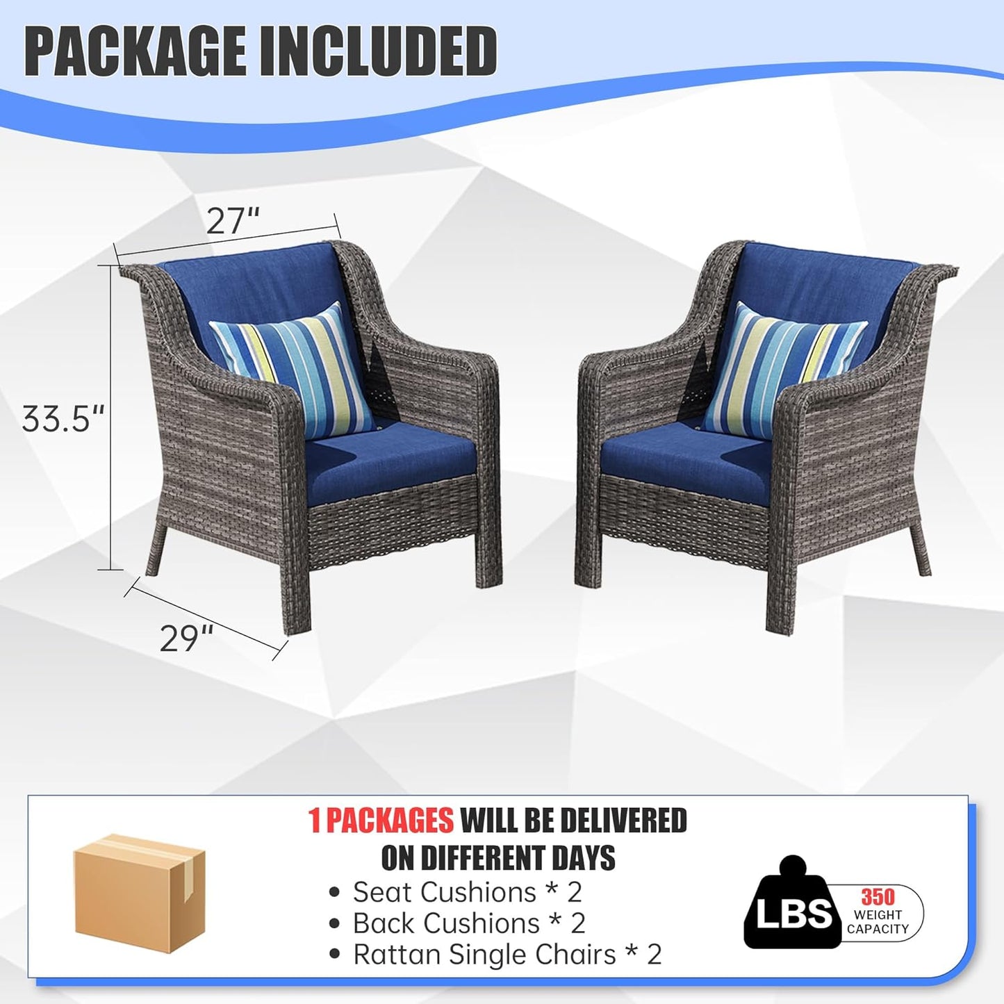 Patio Furniture Set 2 PCS, Outdoor Rattan Chairs Set, High Back Outdoor Furniture Set with Comfy Cushions for Backyard, Garden, Balcony, Poolside