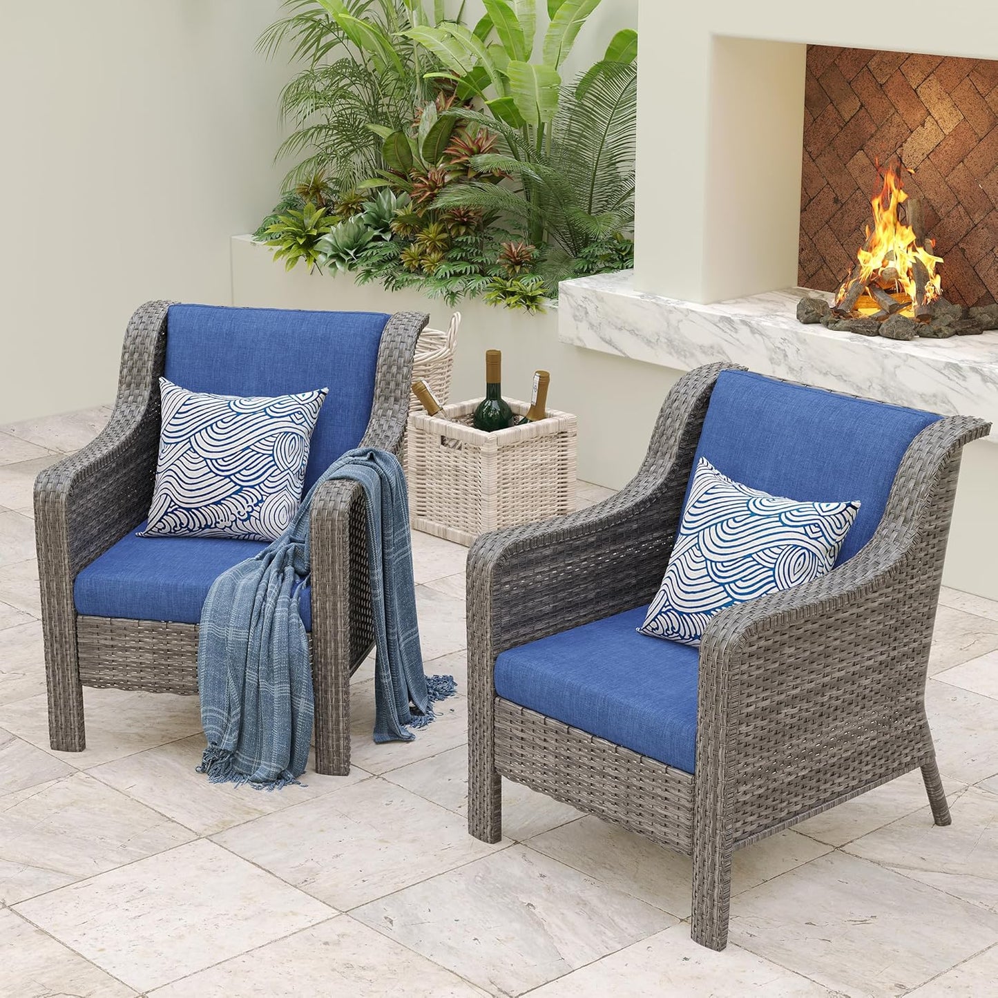 Patio Furniture Set 2 PCS, Outdoor Rattan Chairs Set, High Back Outdoor Furniture Set with Comfy Cushions for Backyard, Garden, Balcony, Poolside