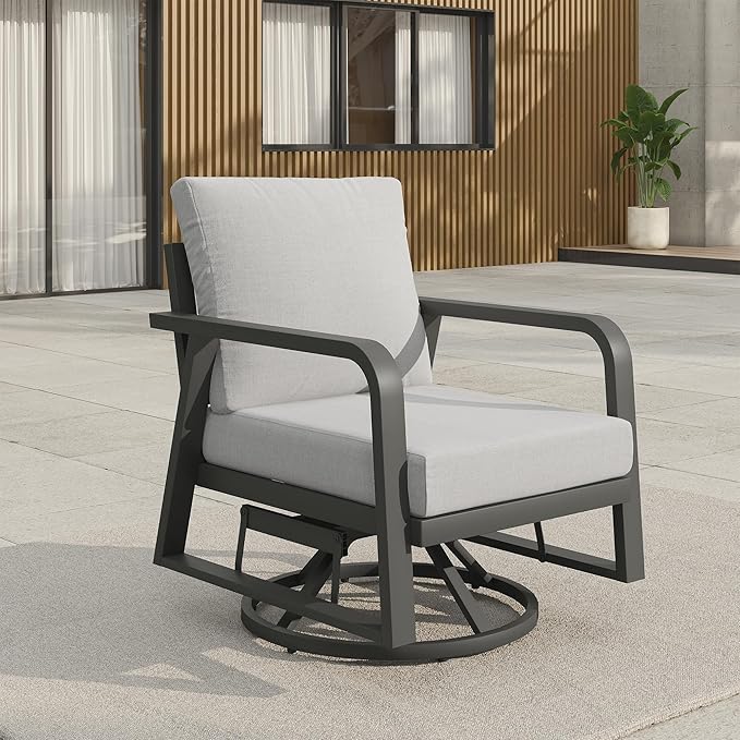 Aluminum Swivel Rocker Patio Chair Set of 1,Outdoor Rocking Chair for Porch Deck Balcony Garden (Dark Grey)