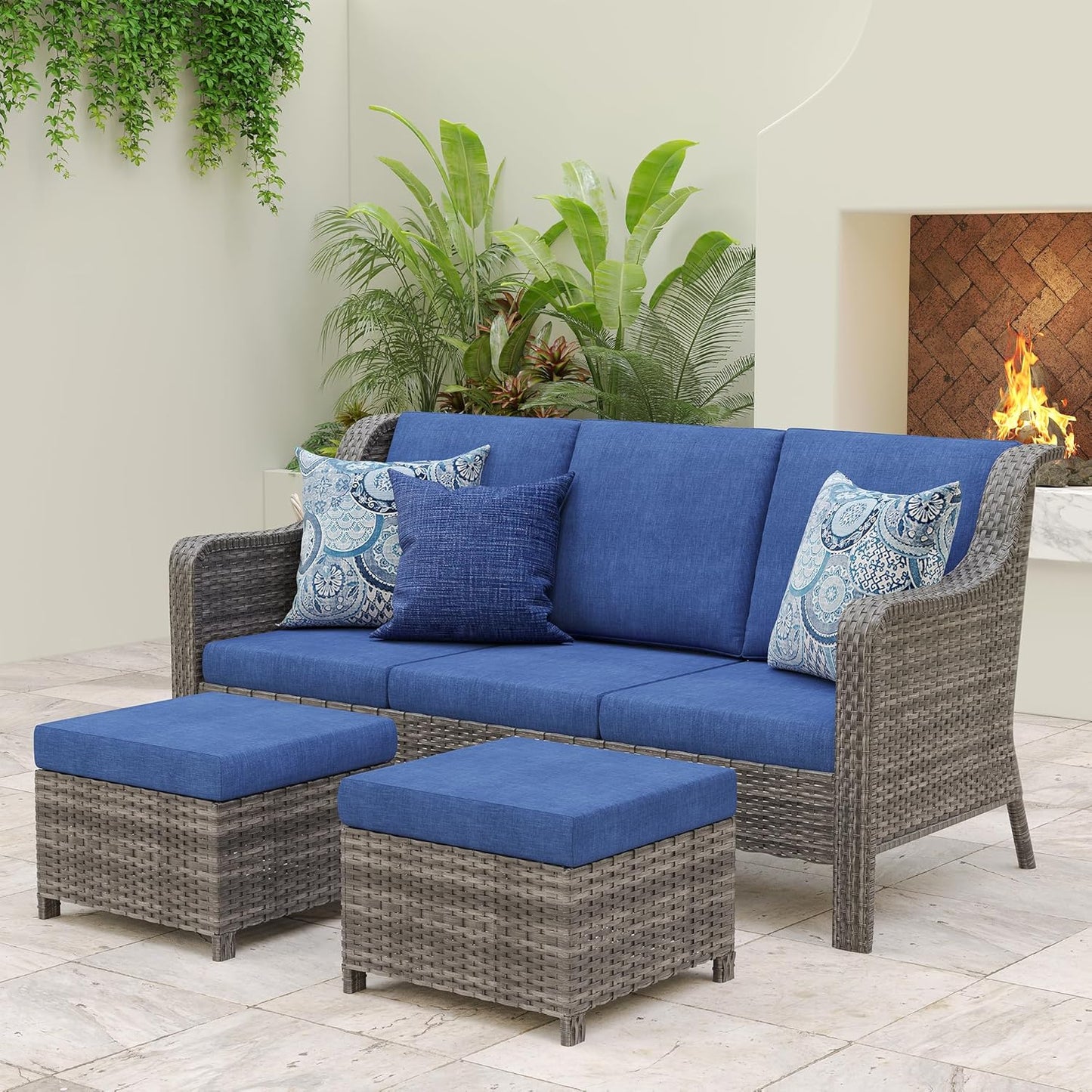 Patio Furniture Set 1 PCS, Outdoor Rattan Sofa Set, High Back Outdoor Furniture Set with Comfy Cushions and Ottomans for Backyard, Garden, Balcony, Poolside