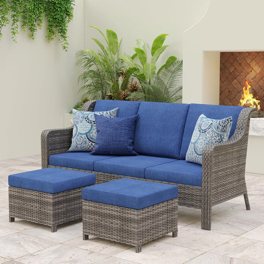 Patio Furniture Set 1 PCS, Outdoor Rattan Sofa Set, High Back Outdoor Furniture Set with Comfy Cushions and Ottomans for Backyard, Garden, Balcony, Poolside