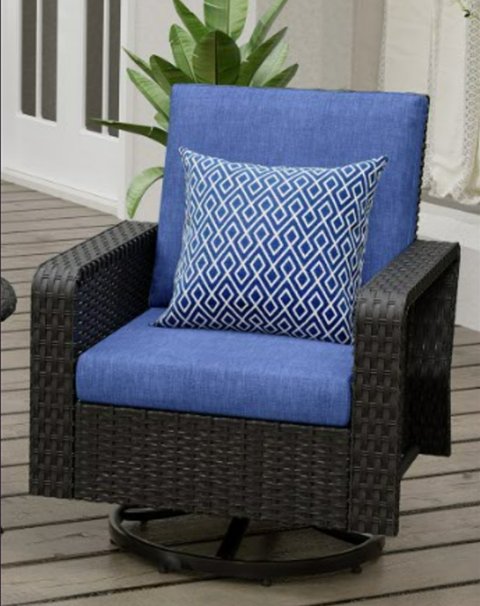 Outdoor Swivel Rocker Patio Chairs, All Weather High Back Wicker Patio Conversation Sets for Outside Garden Poolside Backyard,Blue
