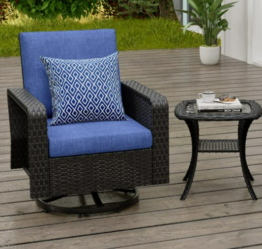 2 Pieces Patio Furniture Set,Outdoor Swivel Rocker Patio Chairs Set with Side Table,All Weather High Back Wicker Patio Conversation Sets for Outside Garden Poolside Backyard,Blue
