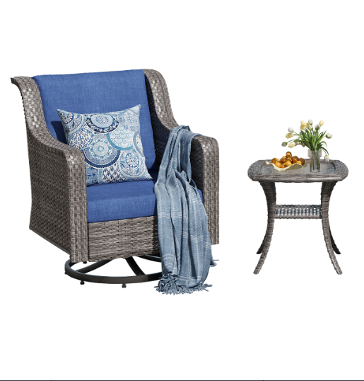 Patio Furniture Set 2 PCS, Outdoor Swivel Rocking Chair with Side Table, High Back Outdoor Furniture Set with Comfy Cushions for Backyard, Garden, Lawn, Poolside