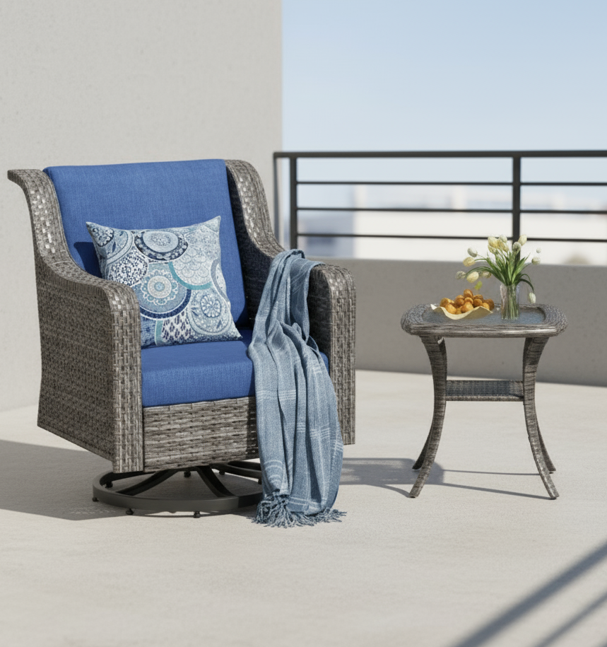 Patio Furniture Set 2 PCS, Outdoor Swivel Rocking Chair with Side Table, High Back Outdoor Furniture Set with Comfy Cushions for Backyard, Garden, Lawn, Poolside