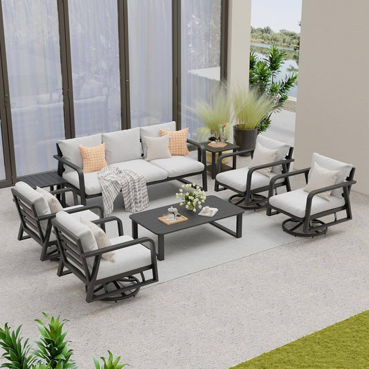 SUGOLD Aluminum Outdoor Patio Furniture Set 8 Pieces with Swivel Rocking Chairs