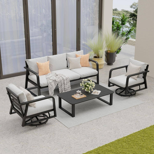 SUGOLD Outdoor Aluminum Patio Furniture Set 4 Piece, Swivel Rocking Chairs, All Weather Outdoor Aluminum Sofa, Patio Bistro Set for Patio, Porch, Deck