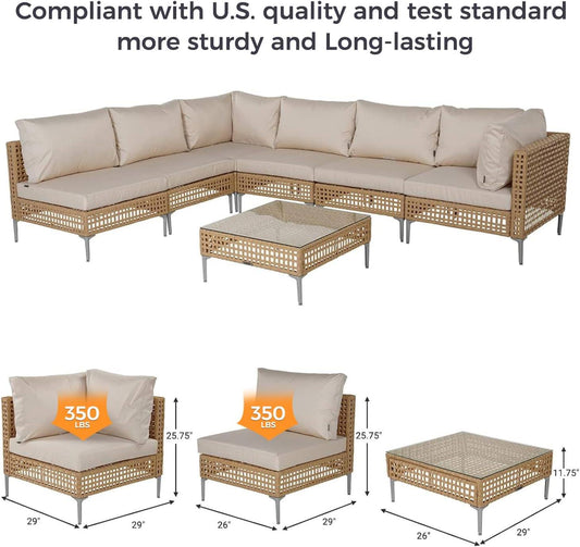 Sugold 7 piece PATIO Wicker Patio Furniture Set, All Weather Outdoor Sectional Sofa with Beige Thick Cushions
