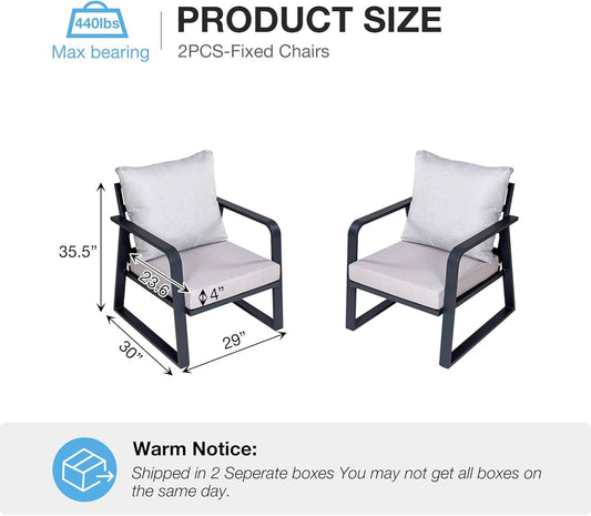 2 Piece Aluminum Outdoor Chair Set, Modern Patio Fixed Chairs, All Weather Metal Sofa Chair for Patio, Porch, Deck, Bistro(Silver Gray)