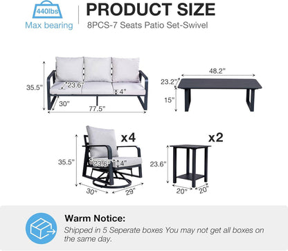 SUGOLD Aluminum Outdoor Patio Furniture Set 8 Pieces with Swivel Rocking Chairs