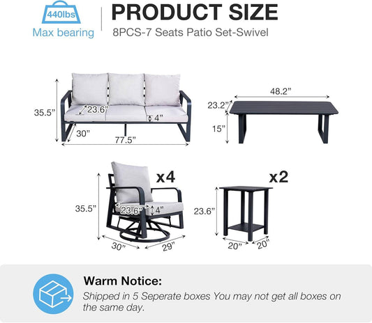 SUGOLD Aluminum Outdoor Patio Furniture Set 8 Pieces with Swivel Rocking Chairs