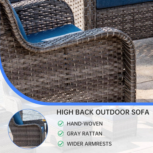 Patio Furniture Set 8 PCS, Swivel Rocking Chairs Ottomans with Side Table, High Back Outdoor Furniture Set with Cushions for Backyard, Garden, Lawn, Poolside