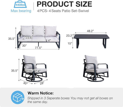 SUGOLD Outdoor Aluminum Patio Furniture Set 4 Piece, Swivel Rocking Chairs, All Weather Outdoor Aluminum Sofa, Patio Bistro Set for Patio, Porch, Deck