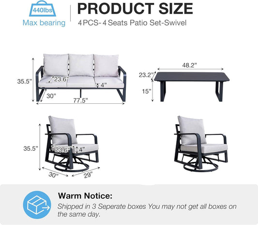 SUGOLD Outdoor Aluminum Patio Furniture Set 4 Piece, Swivel Rocking Chairs, All Weather Outdoor Aluminum Sofa, Patio Bistro Set for Patio, Porch, Deck