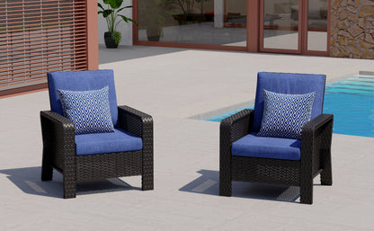 2-Piece Hand Woven Wicker Patio Seating Group with Blue Cushions