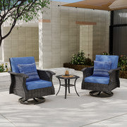 3-Piece Hand Woven Wicker Patio Seating Group with Blue Cushions