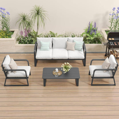 SUGOLD Alume 4 Pieces Outdoor Aluminum Furniture Set，Patio Conversation Sofa Modern Seating Set with Coffee Table