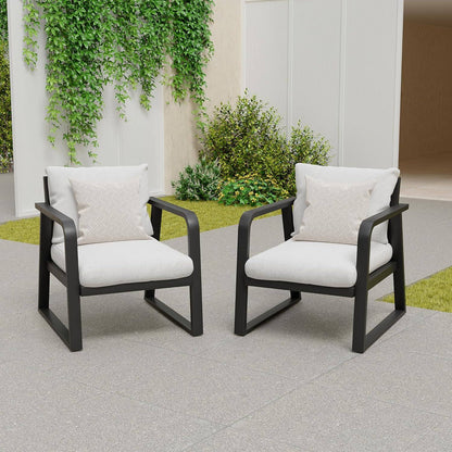 2 Piece Aluminum Outdoor Chair Set, Modern Patio Fixed Chairs, All Weather Metal Sofa Chair for Patio, Porch, Deck, Bistro(Silver Gray)