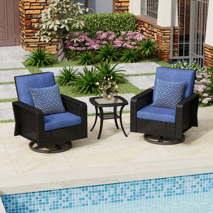 3-Piece Hand Woven Wicker Patio Seating Group with Blue Cushions