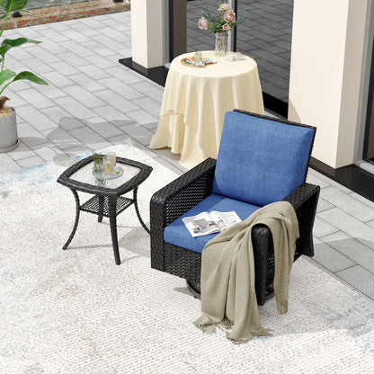 2 Pieces Patio Furniture Set,Outdoor Swivel Rocker Patio Chairs Set with Side Table,All Weather High Back Wicker Patio Conversation Sets for Outside Garden Poolside Backyard,Blue