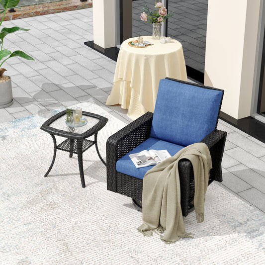 2 Pieces Patio Furniture Set,Outdoor Swivel Rocker Patio Chairs Set with Side Table,All Weather High Back Wicker Patio Conversation Sets for Outside Garden Poolside Backyard,Blue