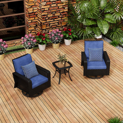 3-Piece Hand Woven Wicker Patio Seating Group with Blue Cushions