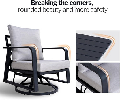 Aluminum Swivel Rocker Patio Chair Set of 1，Outdoor Rocking Chair for Porch Deck Balcony Garden (Dark Grey)