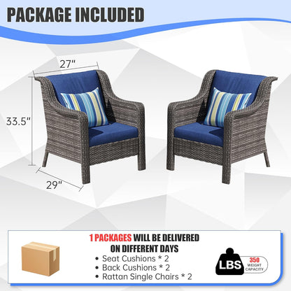 Patio Furniture Set 2 PCS, Outdoor Rattan Chairs Set, High Back Outdoor Furniture Set with Comfy Cushions for Backyard, Garden, Balcony, Poolside