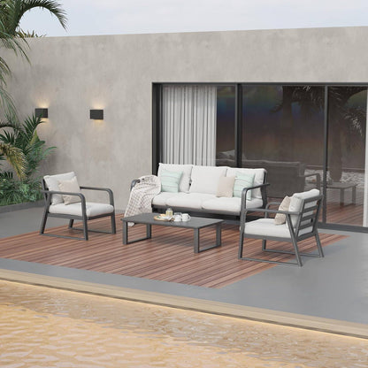 SUGOLD Alume 4 Pieces Outdoor Aluminum Furniture Set，Patio Conversation Sofa Modern Seating Set with Coffee Table
