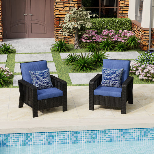 2-Piece Hand Woven Wicker Patio Seating Group with Blue Cushions