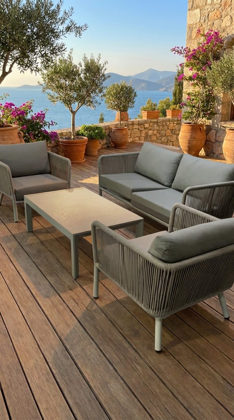 4 Piece Patio Rope Sofa Set With Aluminum Base & Matching Table