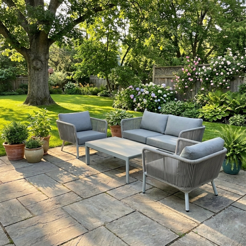 4 Piece Patio Rope Sofa Set With Aluminum Base & Matching Table