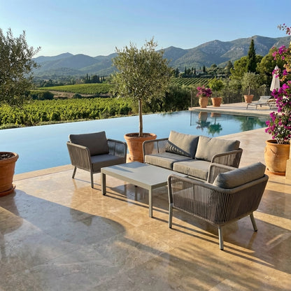 4 Piece Patio Rope Sofa Set With Aluminum Base & Matching Table