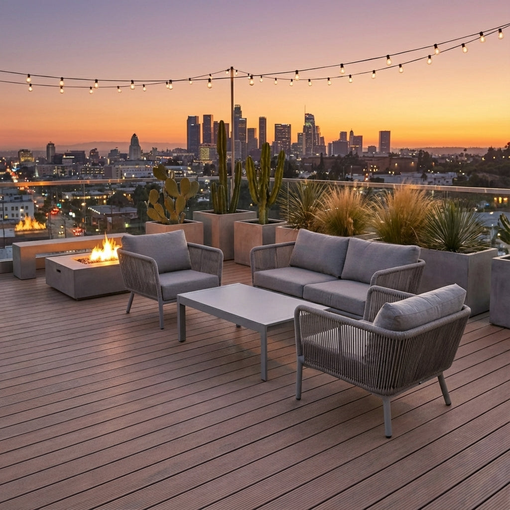 4 Piece Patio Rope Sofa Set With Aluminum Base & Matching Table