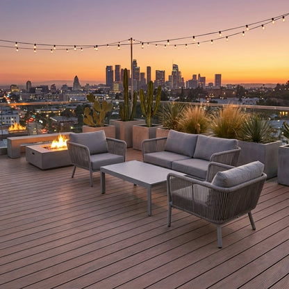 4 Piece Patio Rope Sofa Set With Aluminum Base & Matching Table