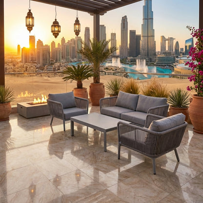 4 Piece Patio Rope Sofa Set With Aluminum Base & Matching Table