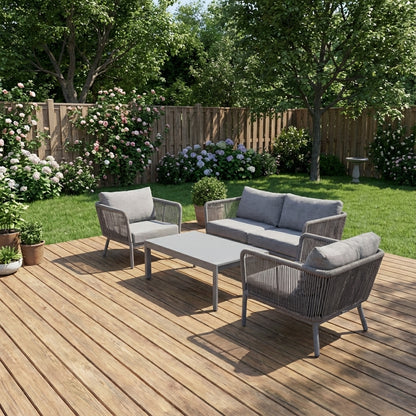 4 Piece Patio Rope Sofa Set With Aluminum Base & Matching Table