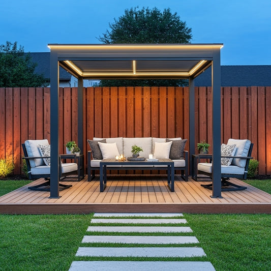 Motorized Aluminum Pergola Kit with Adjustable Louvered Roof and Screens