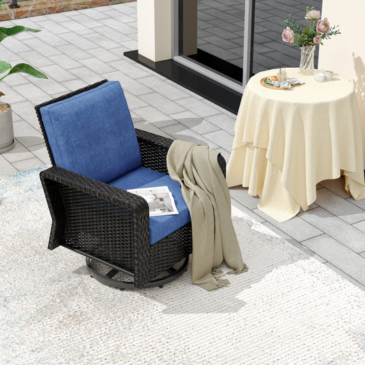 Outdoor Swivel Rocker Patio Chairs, All Weather High Back Wicker Patio Conversation Sets for Outside Garden Poolside Backyard,Blue
