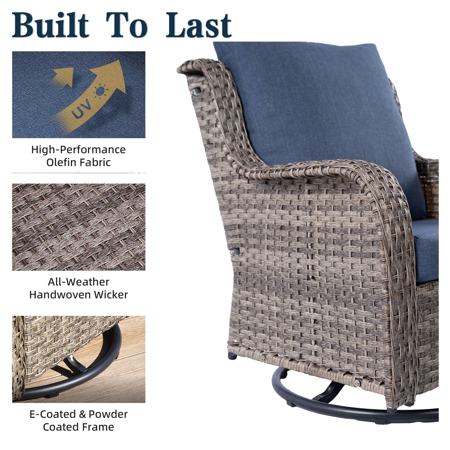 Outdoor Swivel Rocking Chairs, High Back Outdoor Furniture Set for Backyard, Garden, Lawn, Poolside