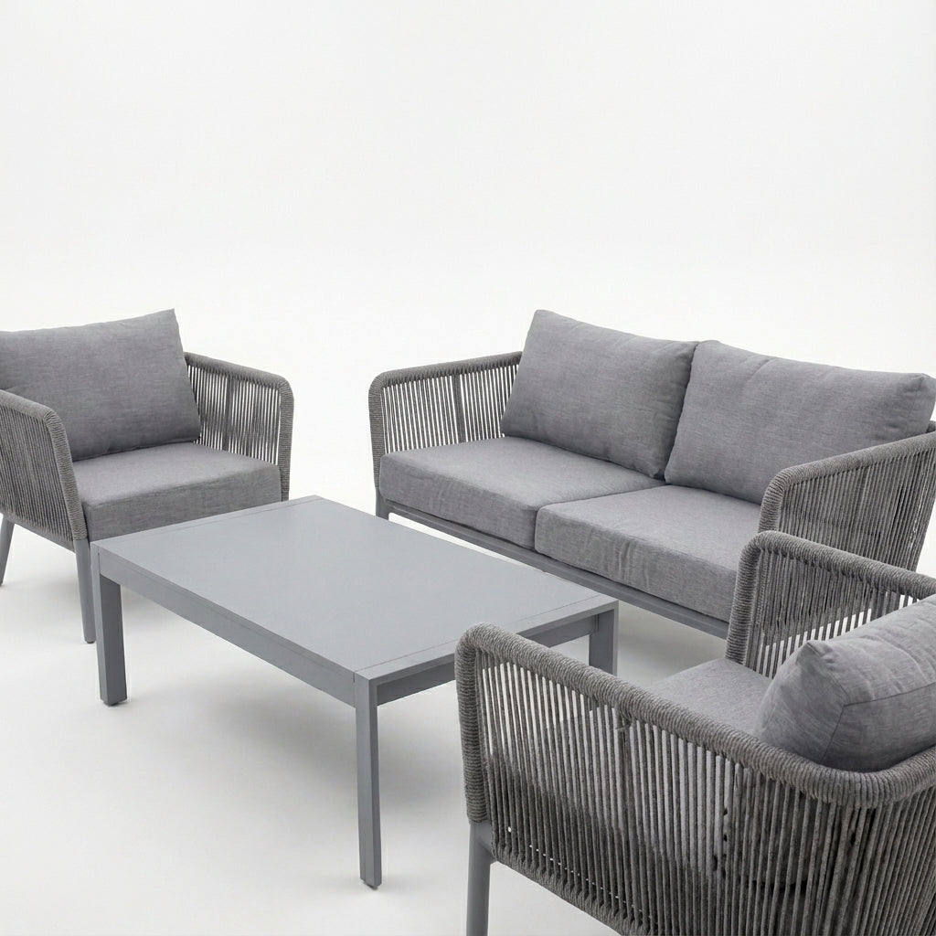4 Piece Patio Rope Sofa Set With Aluminum Base & Matching Table
